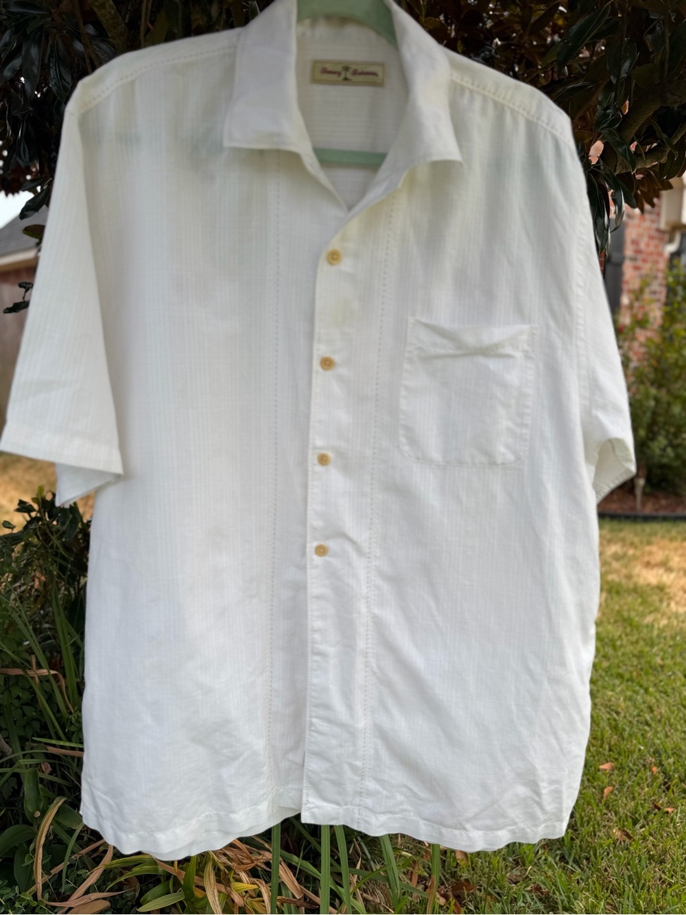 Tommy Bahama Men’s L White Linen Cotton Short Sleeve Resort Shirt